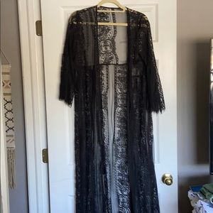 Black lace duster robe